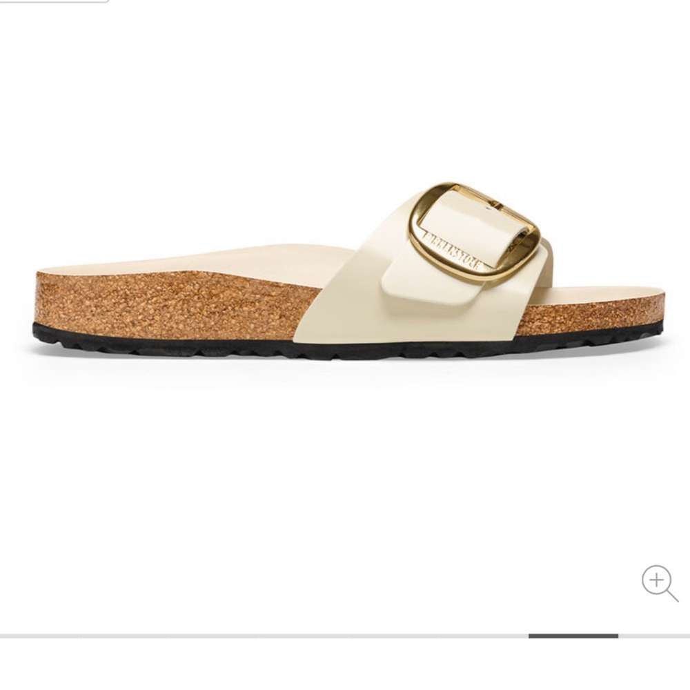 NWT Birkenstock Madrid High Shine Ecru Big Buckle Gold Beige Sandals - Picture 8 of 15